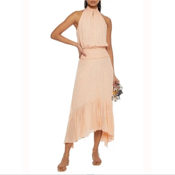 A.L.C. Kaia Asymmetrical Metallic Silk-Blend Georgette MIDI Dress NWT SIZE 8